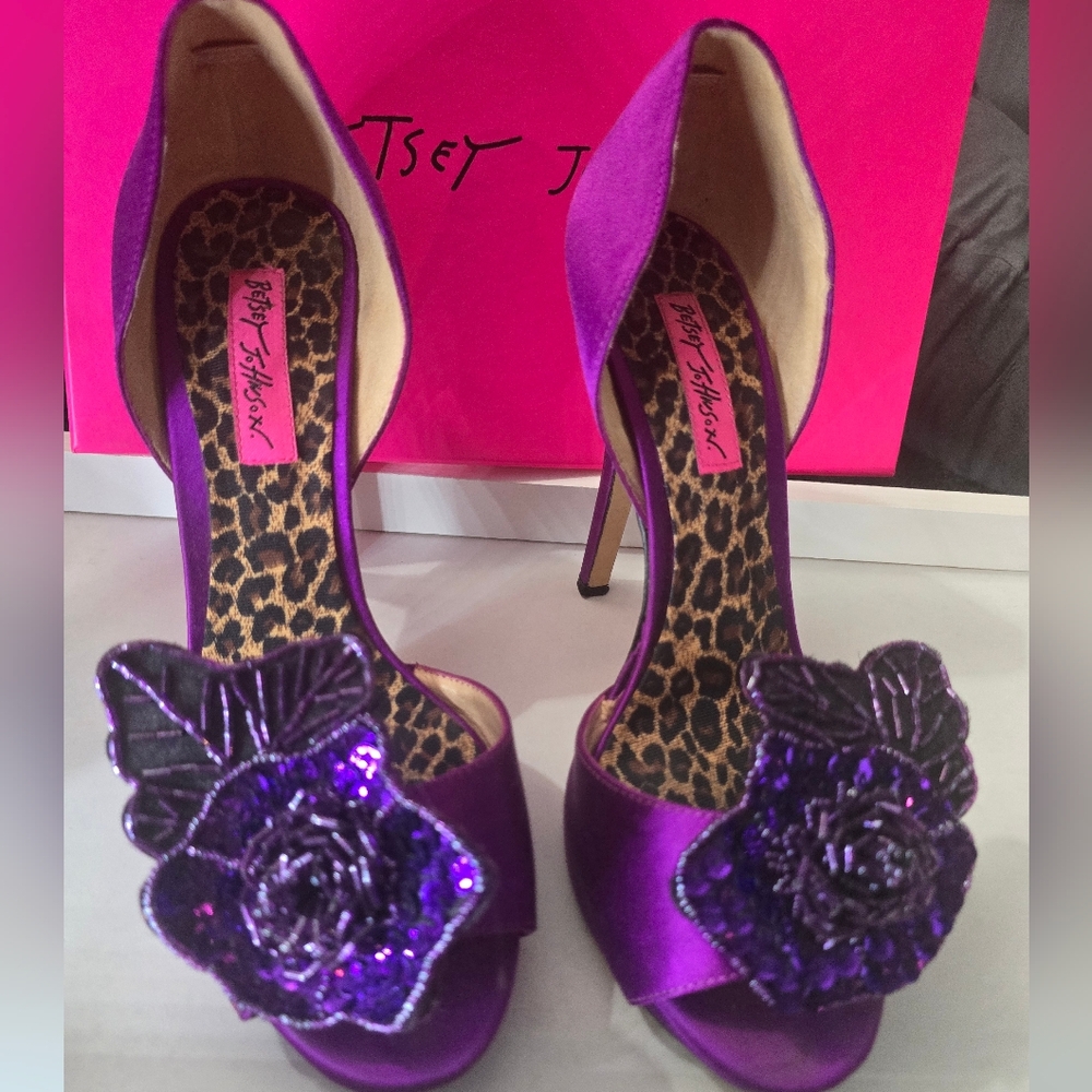 Vintage Betsey Johnson Satin & Sequin Purple Heels Iris